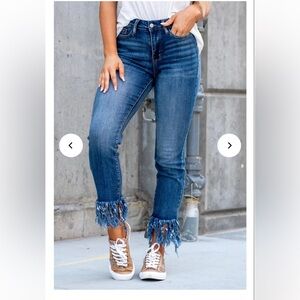 Judy Blue high rise boho fringe cropped jeans size 3 / 26 dark wash